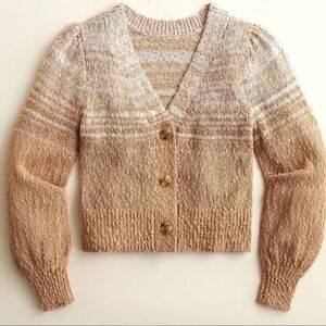 J.Crew Reversible Space Dyed Puff Sleeve Cardigan Sandy Beach Beige Size M